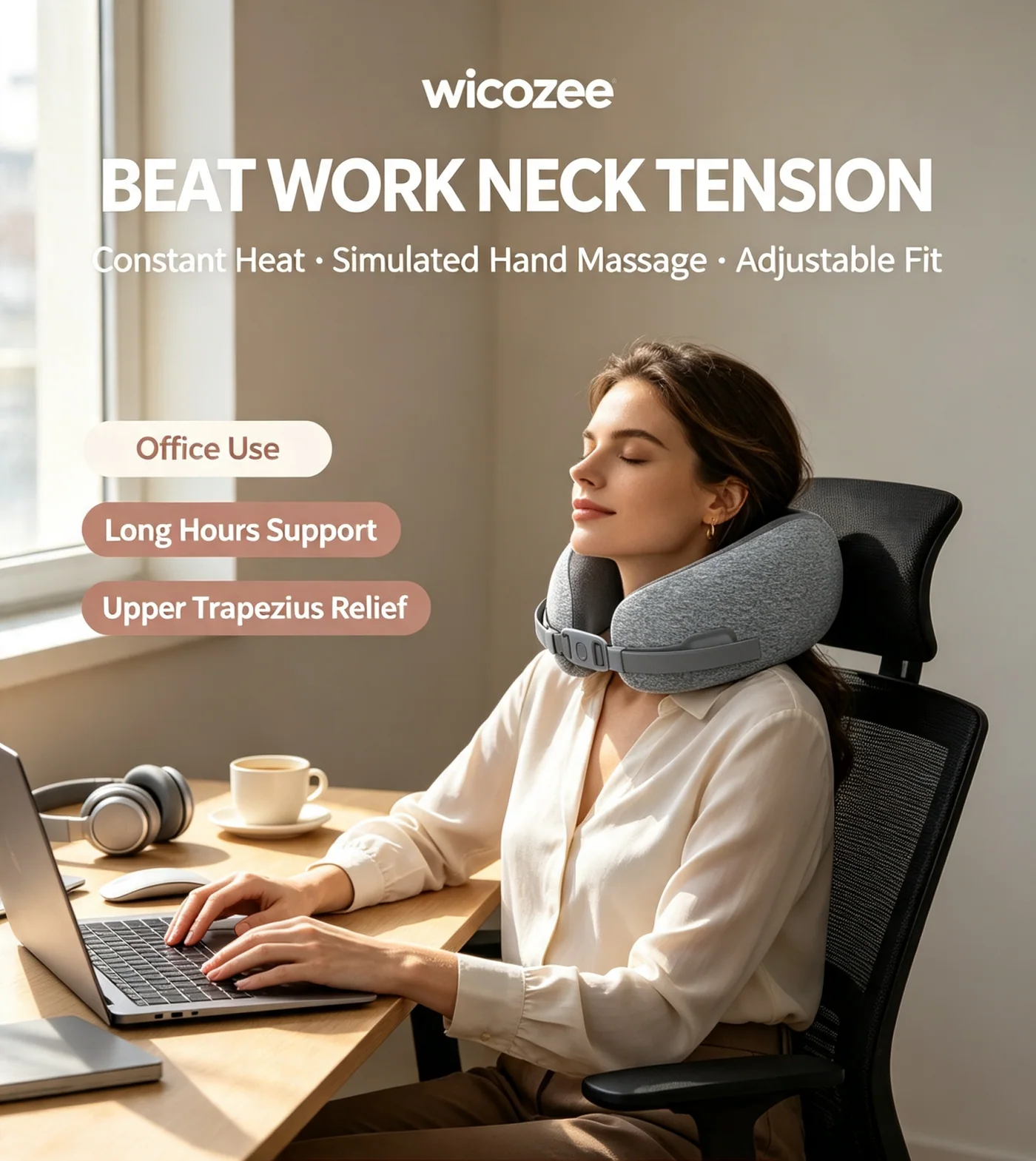 Wicozee NM001 neck massager in an office setting